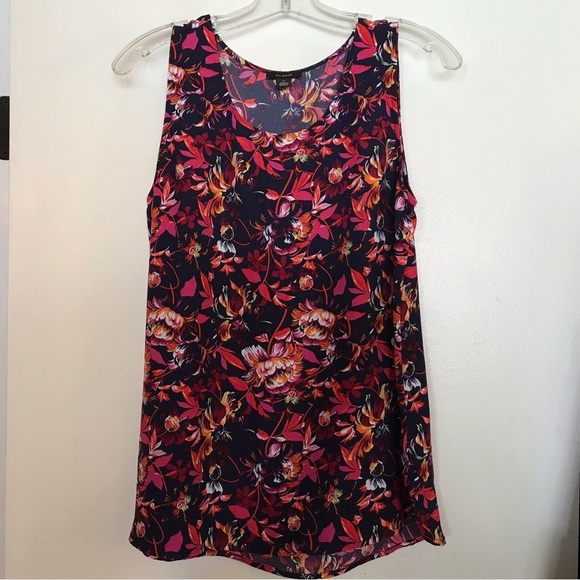 Halogen Floral Tank Very Pretty Drk Blue/Reds SzM Round Neck Sleeveless - Picture 1 of 8